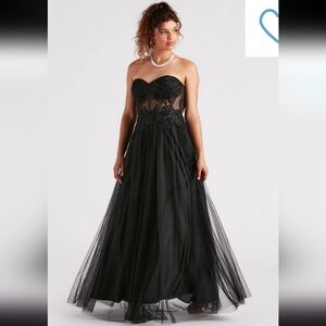 Alora Rhinestone Embroidery tulle ball gown elopement prom black wedding